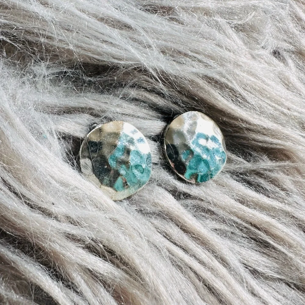 Vintage Monet Silver Hammered Style Circle Earrings
